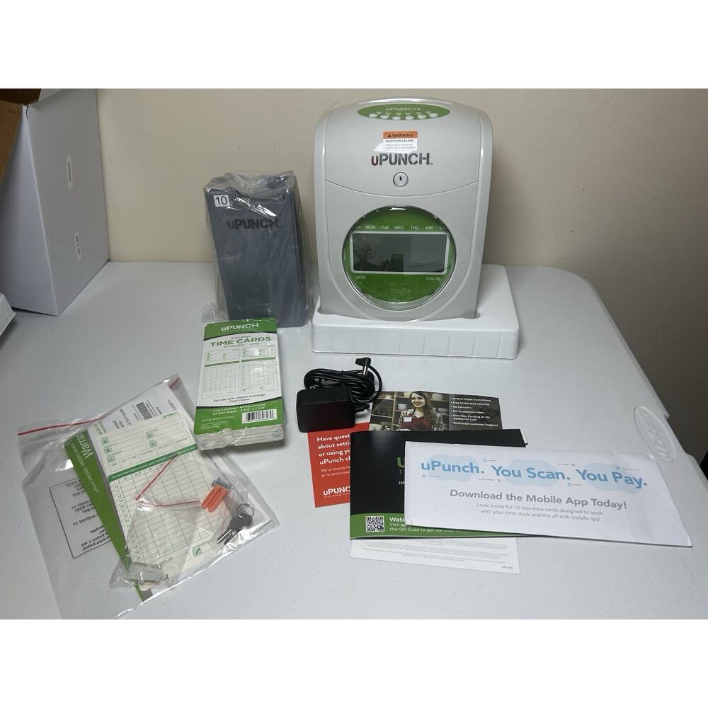 Upunch Starter Time Clock Bundle Pack HN1500C with Keys Cards Rack Work Office